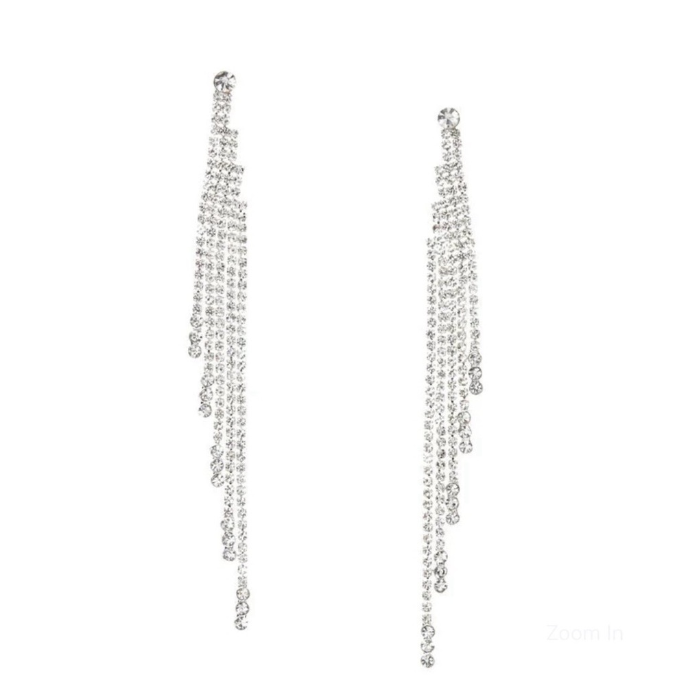 Elegant Silver Tone Drop & Dangle Rhinestone Earrings